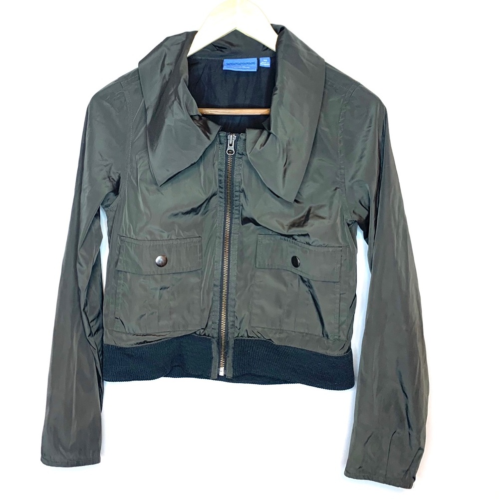 SIMPLE VERA Dark Olive Zip Windbreaker Size XS
